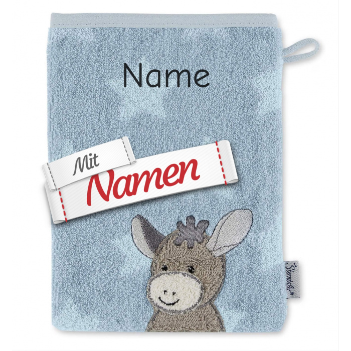 Baby Waschhandschuh Sterntaler Esel Emmi mit Namen personalisiert, Geschenk Geburt & Taufe, bestickt