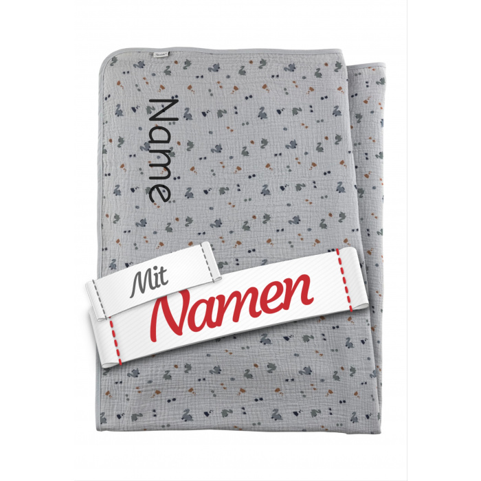 Babydecke personalisiert Dinosaurier Dino Rexi von Sterntaler – Musselin Kuscheldecke mit Namen bestickt