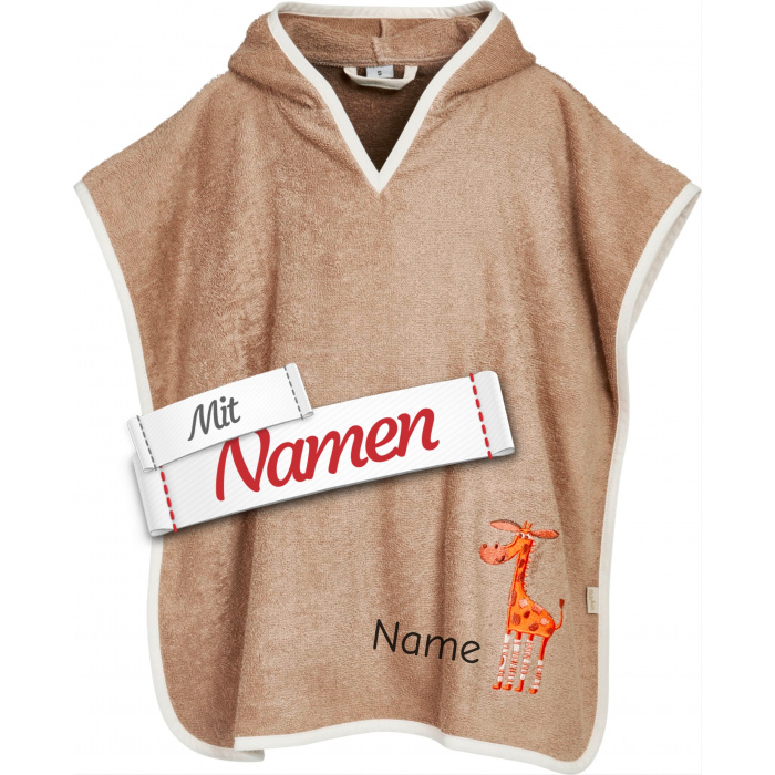 Badeponcho Kinder mit Namen bestickt, Giraffe, Frottee, Gr. S bis 4 Jahre