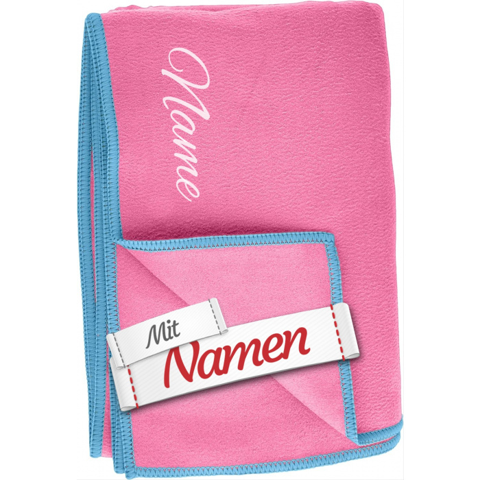 Badetuch mit Namen personalisiert – Microfaser Handtuch mit Namen bestickt, Badetuch 80x160 cm, Pink