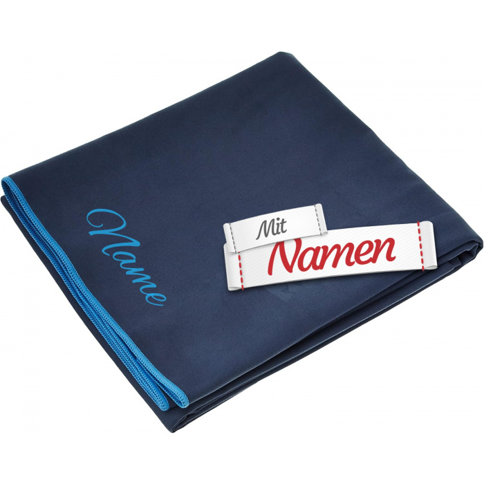 Badetuch mit Namen personalisiert – Microfaserhandtuch bestickt, Strandtuch 80x160 cm, Marine Blau