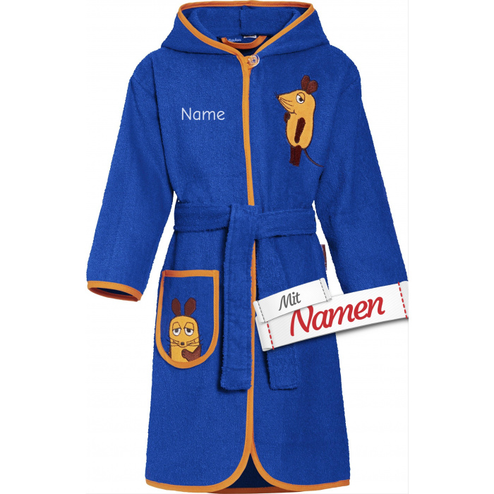 Bestickter Kinder-Bademantel DIE MAUS, Blau, 86/92