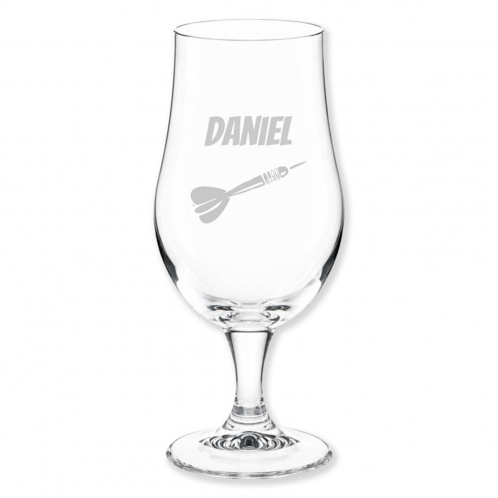 Bierglas mit Dartpfeil-Motiv und Gravur als Geschenk für Männer