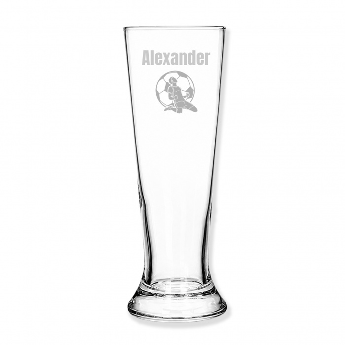 Bierglas mit Gravur zur Fußball-WM 2026 – Spieler-Motiv, personalisiertes Geschenk