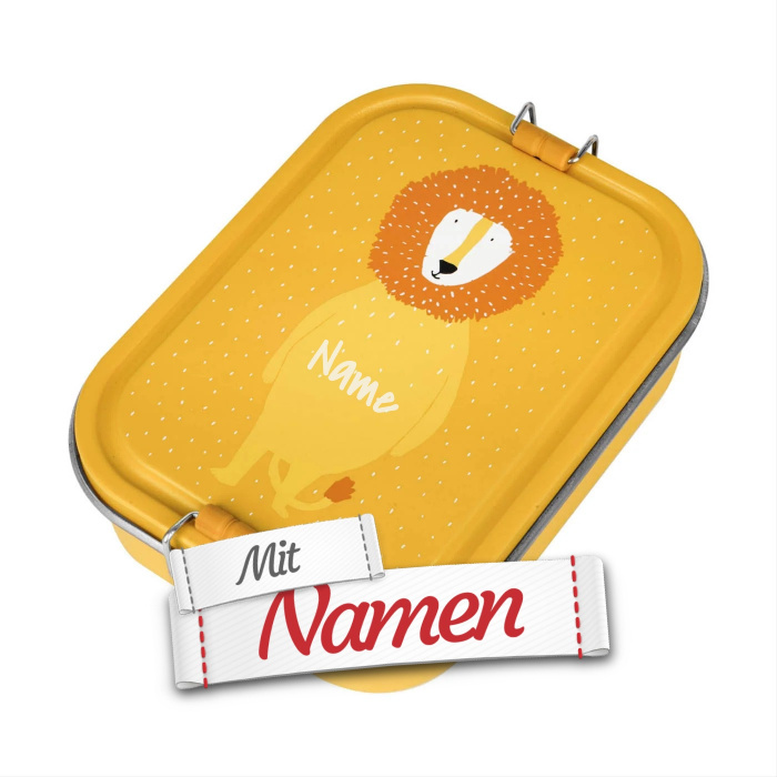 Brotdose Kinder mit Namen graviert, Trixie Mr. Lion Löwe, Edelstahl groß mit Trennwand