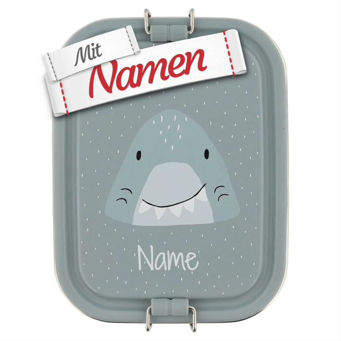 Brotdose Kinder mit Namen graviert, Trixie Mr. Shark Hai, Edelstahl klein, personalisiert