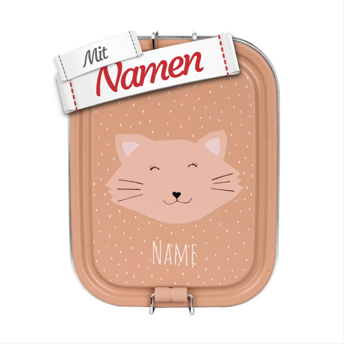 Brotdose Kinder mit Namen graviert, Trixie Mrs. Cat Katze, Edelstahl klein, personalisiert