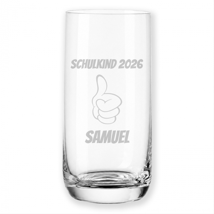 Daumen Hoch Trinkglas graviert zur Einschulung