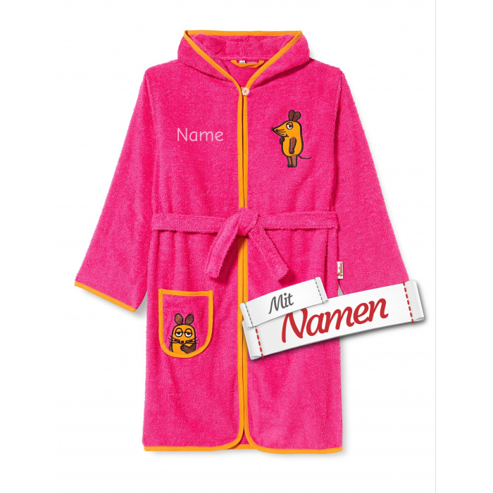 Die Maus Playshoes Kollektion Maus Bestickter Kinder-Bademantel Pink