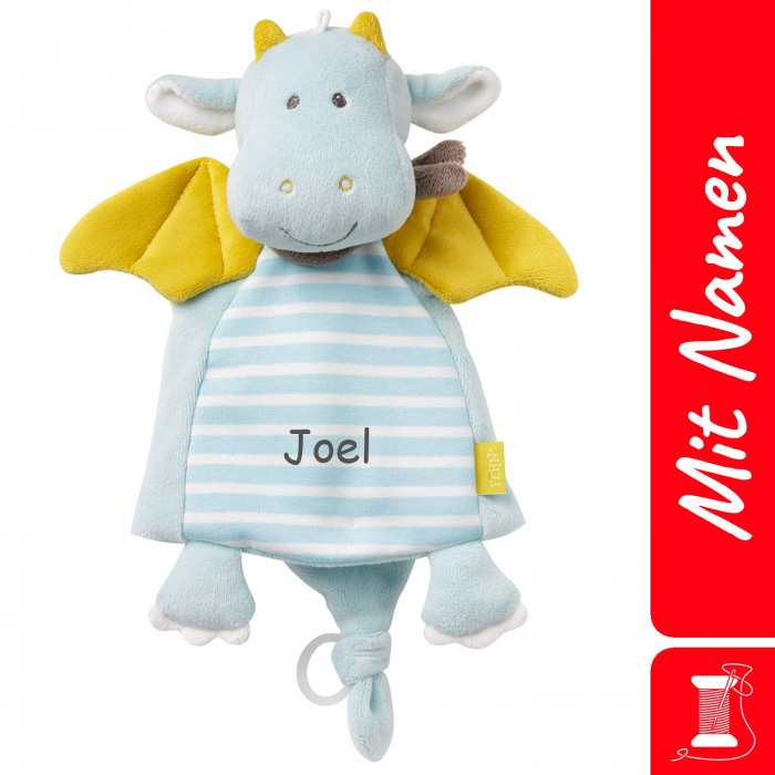 FEHN Schmusetuch Drache Deluxe, Personalisiertes Geschenk zur Geburt, bestickt