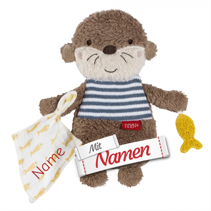 Fehn Knister-Otter Theo – Activity-Rascheltier zum Greifen & Lauschen, mit Namen bestickt, Babygeschenk personalisiert