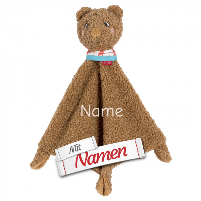Fehn Schnuffeltuch Bär Fred mit Namen bestickt, Babygeschenk personalisiert