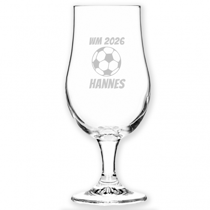 Fußball WM 2026 Bierglas Biertulpe Text mit Namen graviert – personalisiertes Fußball Geschenk