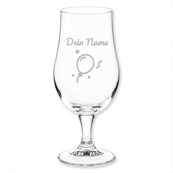 Geschenk zum Geburtstag, Bierglas, Luftballon Konfetti, Gravur