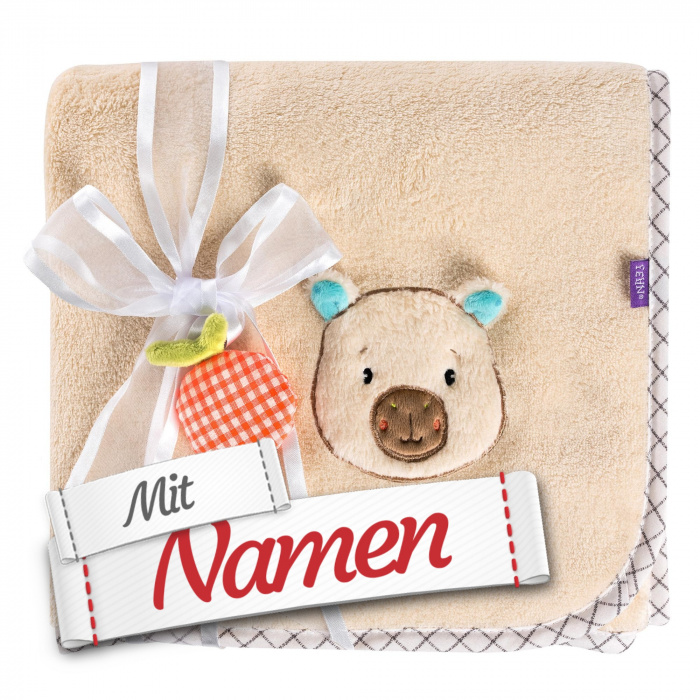 Geschenk zur Geburt: Fehn Kuscheldecke Capybara mit Namen bestickt für Junge und Mädchen