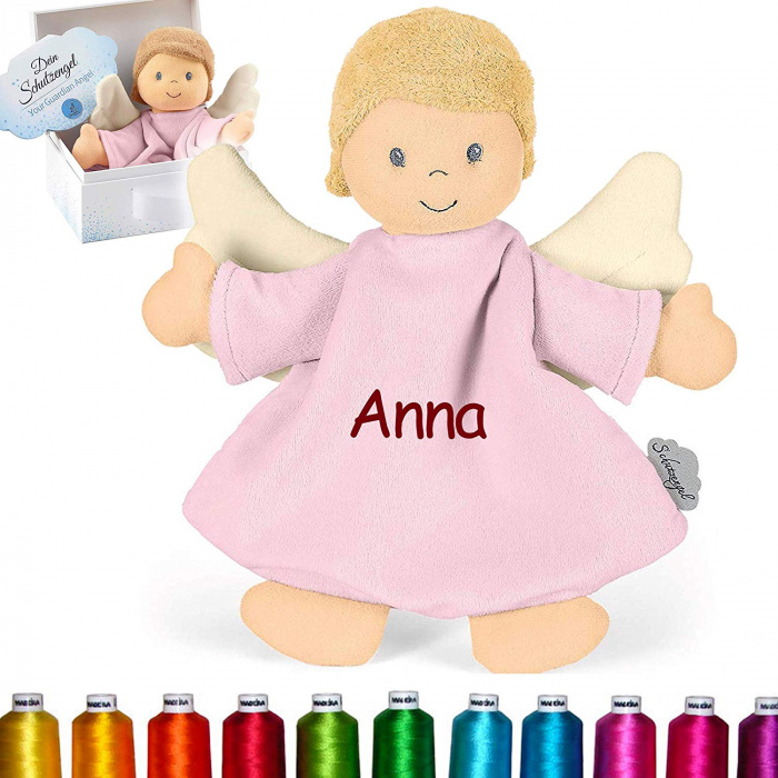 Geschenk zur Taufe Engel – Sterntaler Schutzengel Schmusetuch mit Namen bestickt