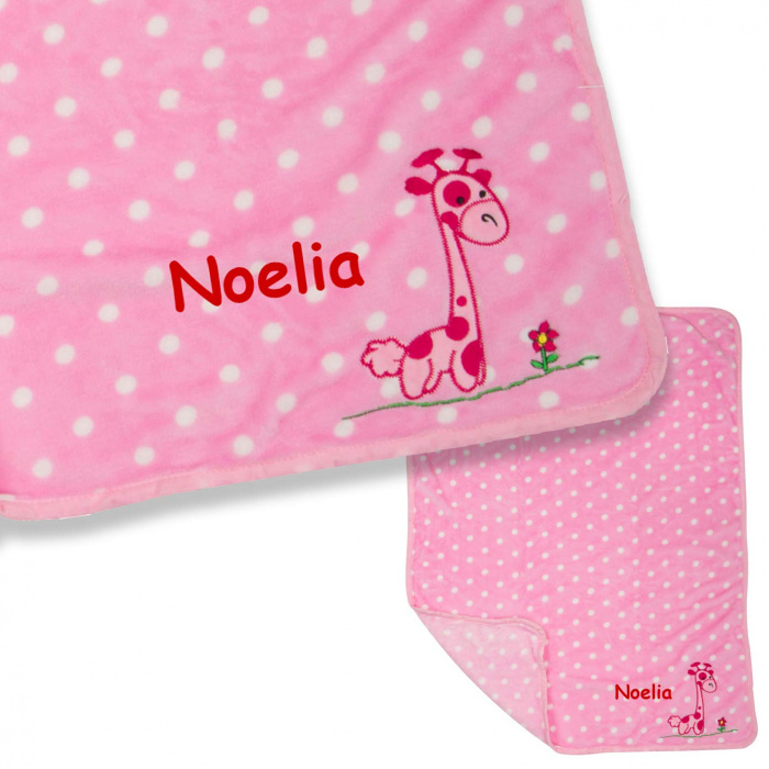 Giraffe Plüschdecke, Rosa/Pink 100x80 cm, bestickt