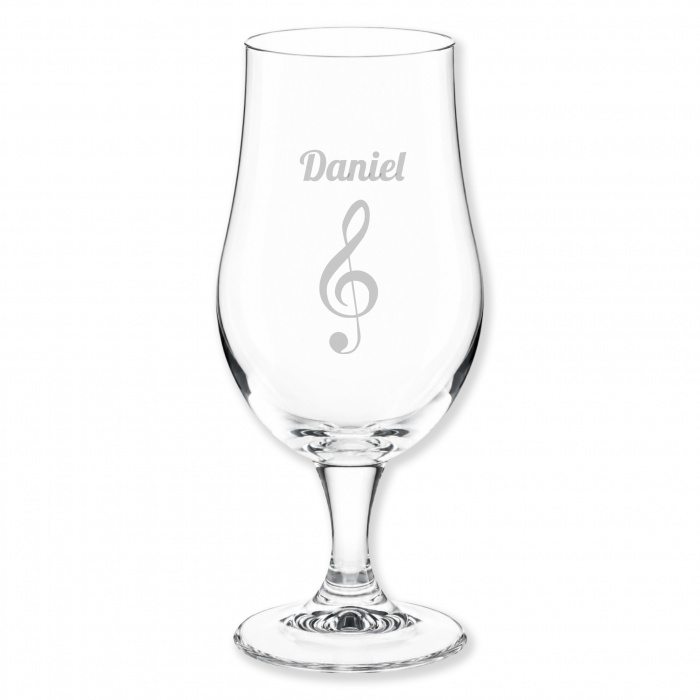 Graviertes Bierglas mit Musikmotiv als Geschenk für Musiker