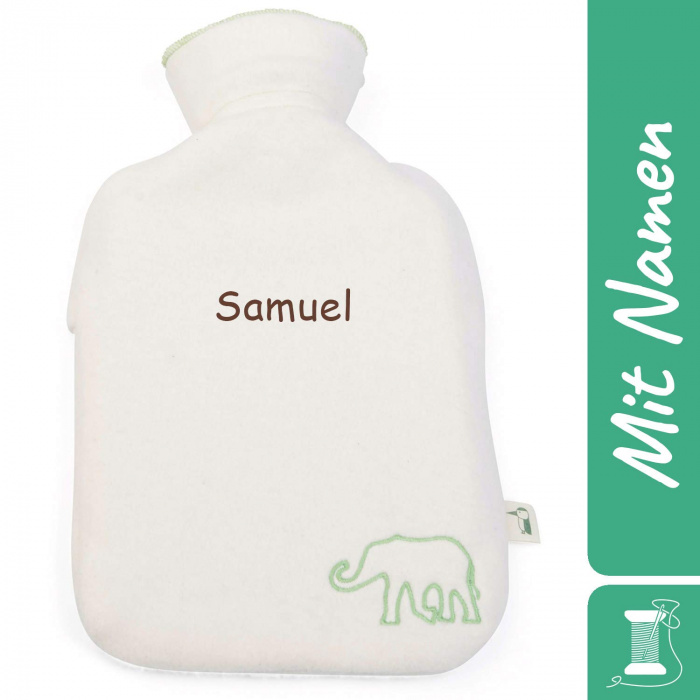 Grünspecht Wärmflasche mit Namen bestickt, Geschenk für Gute Besserung