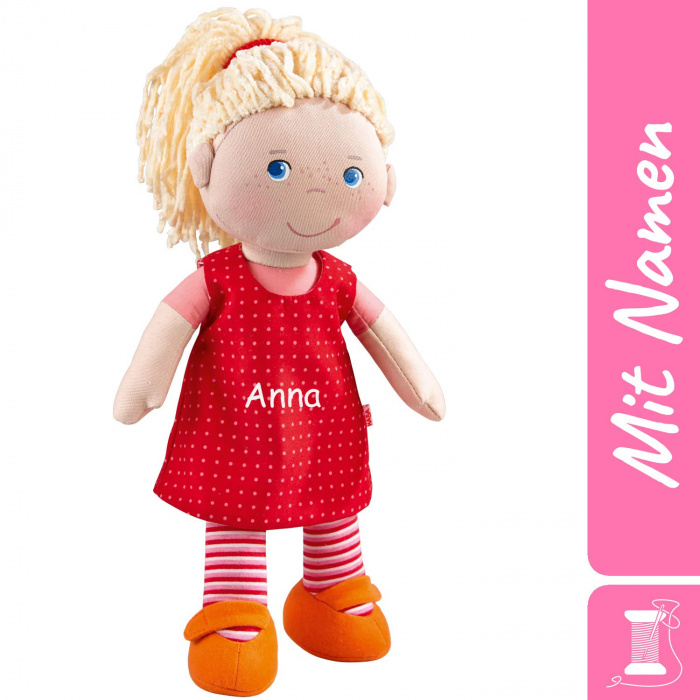 HABA Stoffpuppe Annelie, personalisiertes Geschenk zur Geburt bis Schule, bestickt