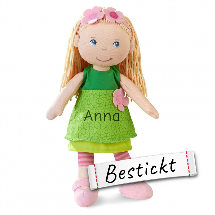 HABA Stoffpuppe Mali personalisiert, Kuschelpuppe für Mädchen als Geschenk Geburtstag / Weihnachten, bestickt