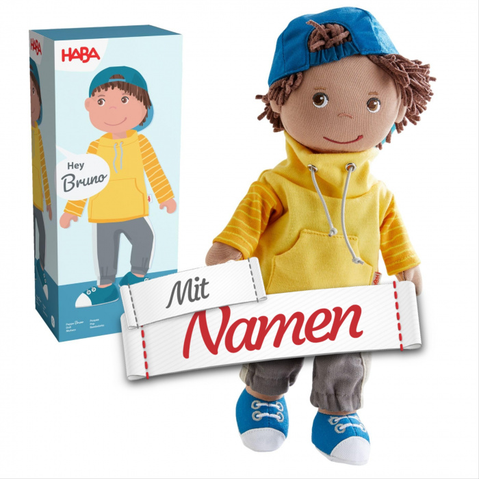 HABA Stoffpuppe Puppe Bruno mit Namen bestickt – Puppe Junge
