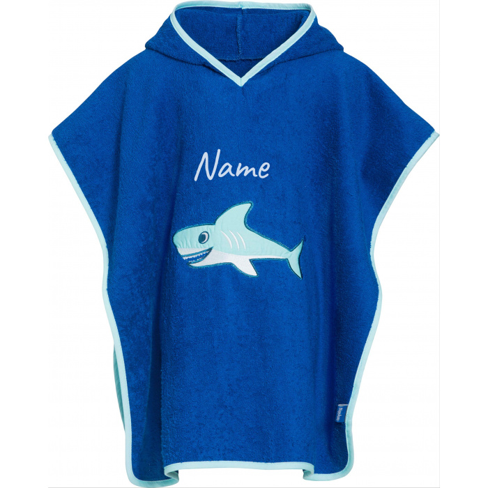 Hai Poncho personalisiert mit Namen, Playshoes Bademantel Handtuch Unisex Kinder, S (bis ca. 4 Jahre)