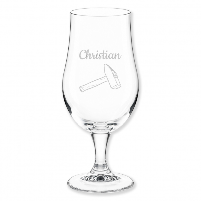 Hammermotiv Bierglas mit Gravur für Handwerker als Geschenk