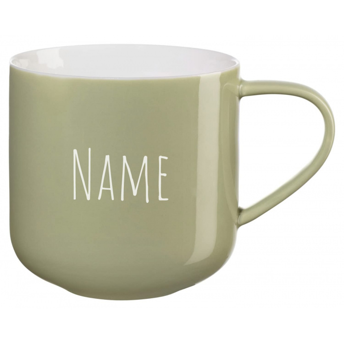 Kaffeetasse graviert Rund Coppa mit Namen – ASA Selection Becher aus Knochenporzellan in Bamboo Grün, 400 ml
