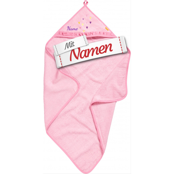 Kapuzenhandtuch Baby mit Namen bestickt, Herzen, Kapuzentuch 100 x 100 cm, Babygeschenk