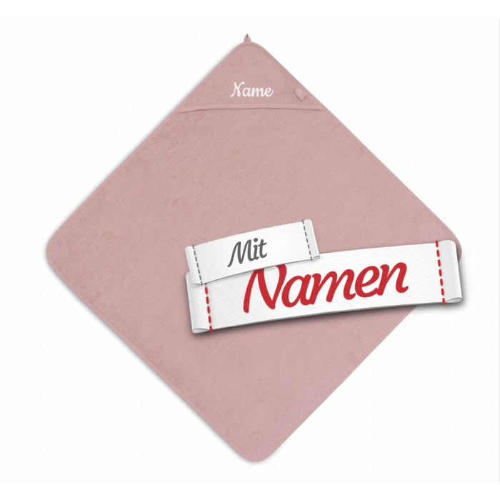 Kapuzenhandtuch Baby personalisiert mit Namen, Altrosa, Frottee 75 x 75 cm, Babygeschenk