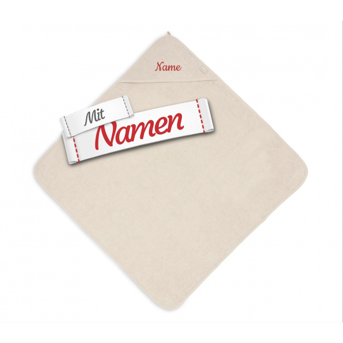 Kapuzenhandtuch Baby personalisiert mit Namen, Sand, Frottee 75 x 75 cm, Babygeschenk
