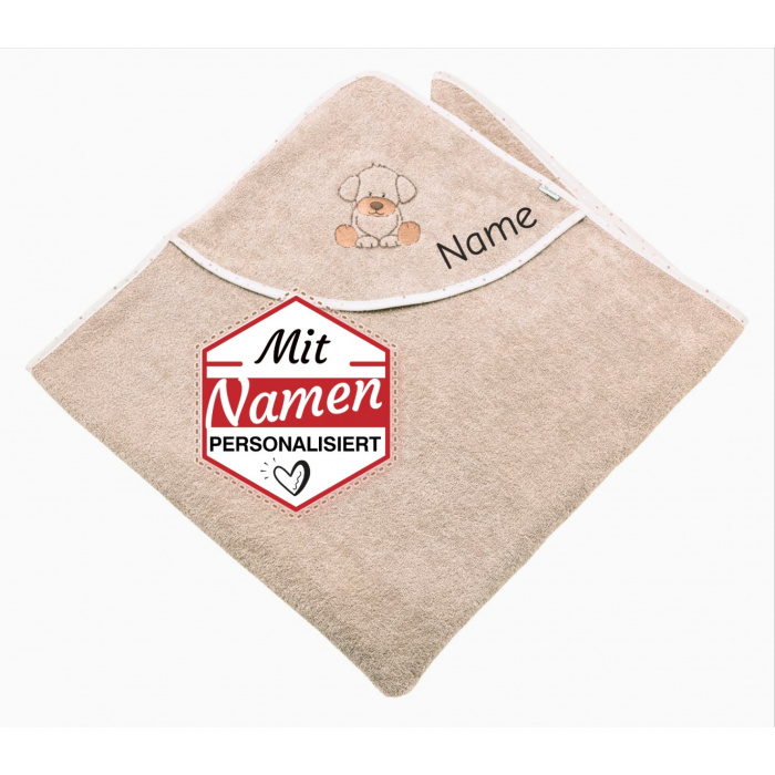 Kapuzenhandtuch Hund Lucky mit Namen bestickt von Sterntaler, Kinder Badetuch personalisiert