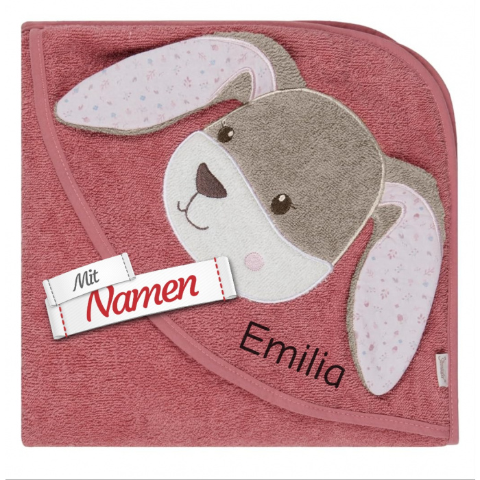 Kapuzenhandtuch mit Namen bestickt Sterntaler Hanni Hase – 100x100 cm für Baby und Kind