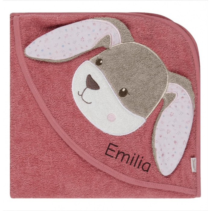 Kapuzenhandtuch mit Namen bestickt Sterntaler Hanni Hase – 100x100 cm für Baby und Kind