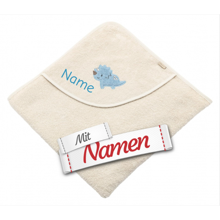 Kapuzenhandtuch personalisiert Dino Rexi Dinosaurier – Sterntaler mit Namen bestickt