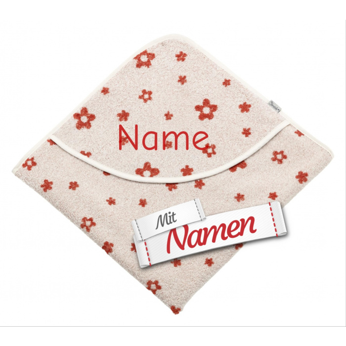 Kapuzenhandtuch personalisiert – Sterntaler mit Namen bestickt, Blumen Kinder Badetuch