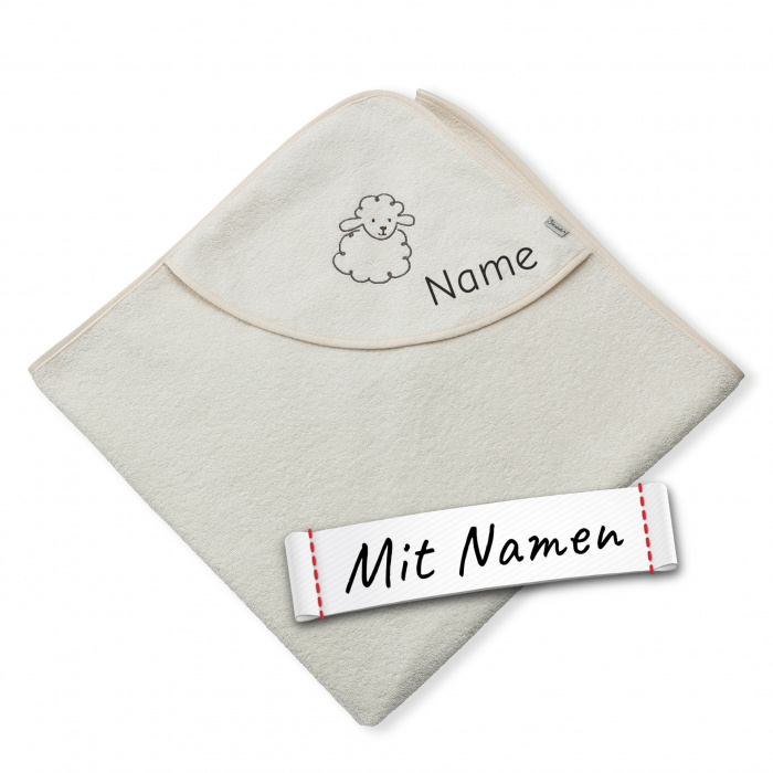 Sterntaler Personalisiertes Kapuzenhandtuch Schaf Flocke, Geschenk zur Geburt/Taufe, bestickt
