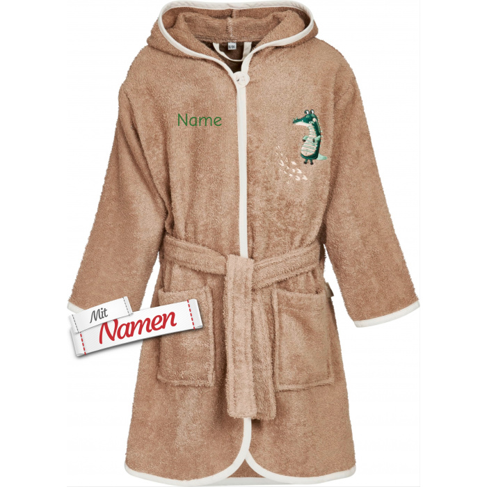 Kinder Bademantel personalisiert bestickt mit Namen, Playshoes Wildtiere Krokodil bestickt Größe, 110/116