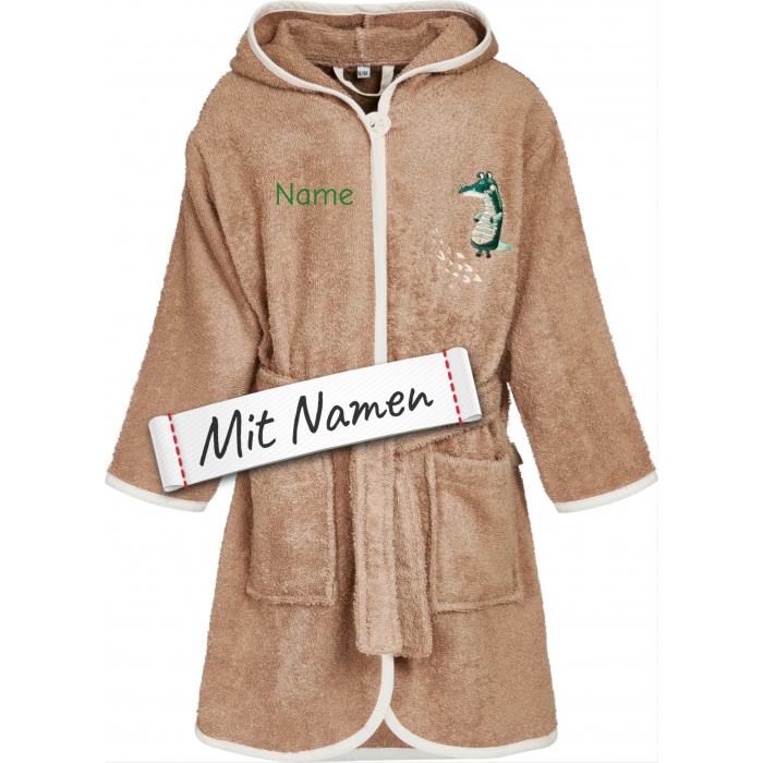 Kinder Bademantel personalisiert Wildtiere Krokodil bestickt Größe 122/128