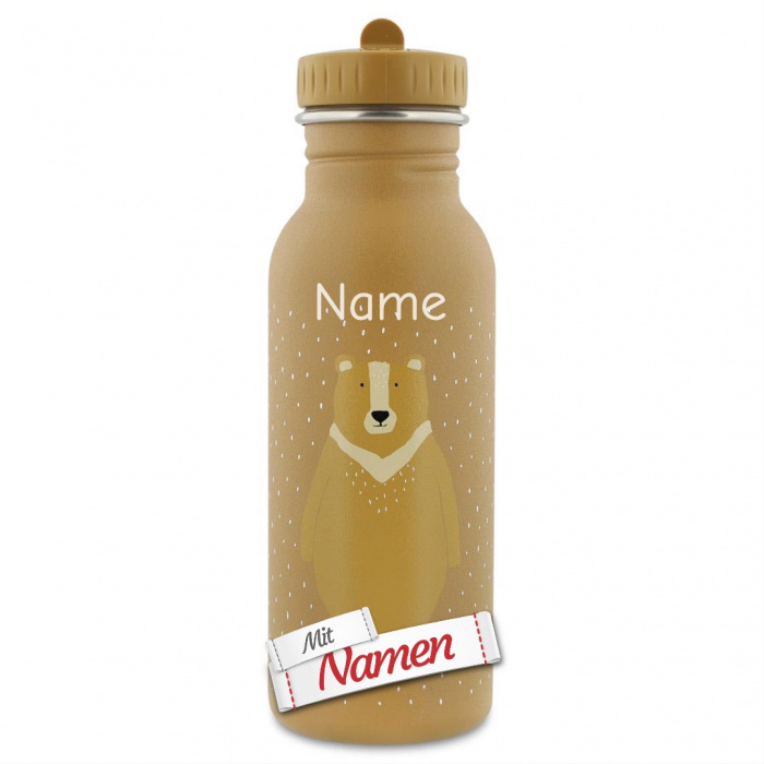 Kinder Trinkflasche mit Gravur Bär aus der Trixie Mr. Bear Kollektion – mit Namen personalisiert, Edelstahl, 500 ml