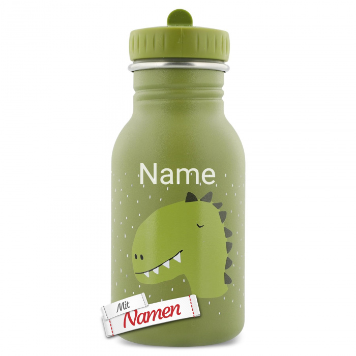 Kinder Trinkflasche mit Gravur Dinosaurier Mr. Dino von Trixie – mit Namen, 350 ml Edelstahl