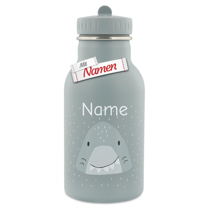 Kinder Trinkflasche mit Gravur Fisch – Trixie Mr. Shark mit Namen, Edelstahl 350 ml