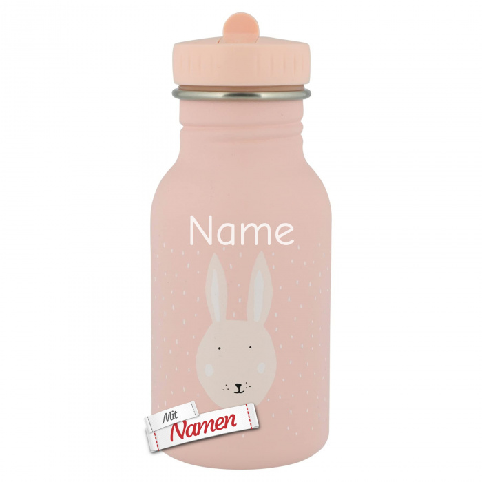 Kinder Trinkflasche mit Gravur Hase Mrs Rabbit – Trixie Edelstahlflasche mit Namen für Kita und Schule