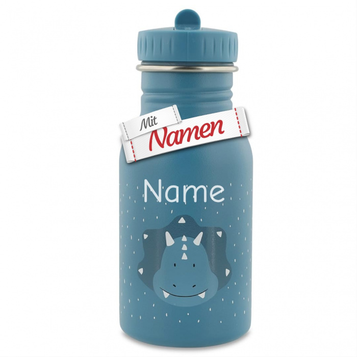 Kinder Trinkflasche mit Gravur Mr. Triceratops Dinosaurier von Trixie – mit Namen graviert, Edelstahl 350 ml