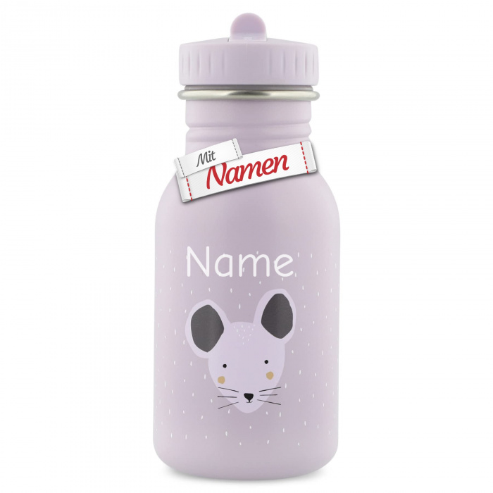 Kinder-Trinkflasche mit Gravur von Trixie – personalisiert mit Namen, Mrs. Mouse, Maus, 350 ml