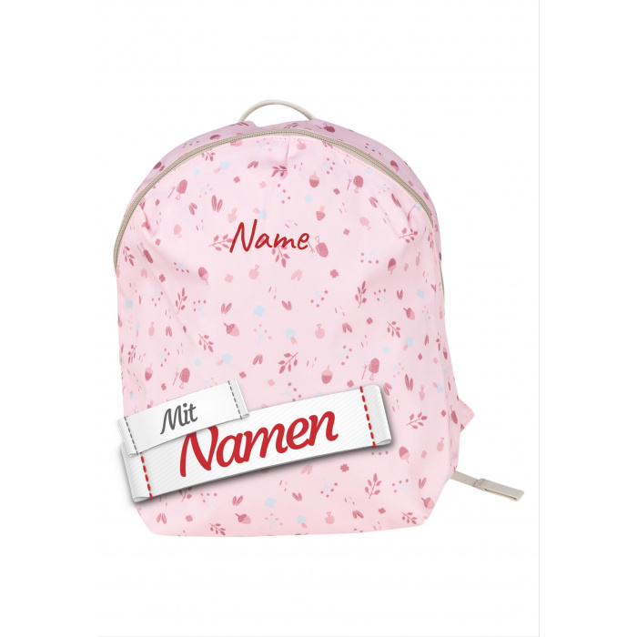 Kindergartenrucksack mit Namen Blume Sterntaler Hase Hanni bestickt in Rosa