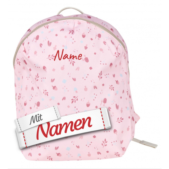 Kindergartenrucksack mit Namen Blume Sterntaler Hase Hanni bestickt in Rosa