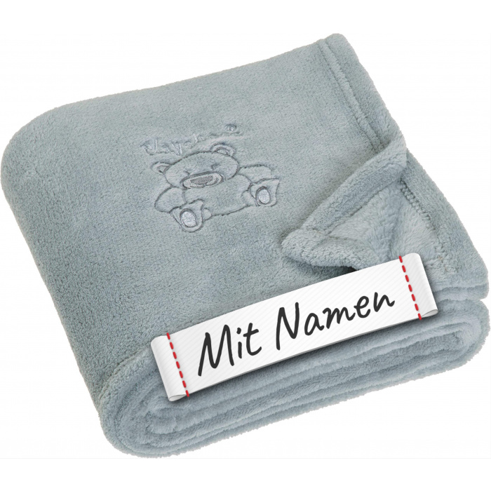 Kuscheldecke bestickt Bär Kollektion Bär von Playshoes – graue Schmusedecke mit Namen