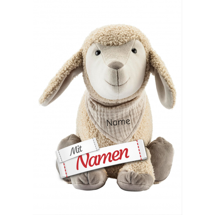 Kuscheltier mit Namen bestickt Schaf Schaf Flocke – Sterntaler Begleiter mit Halstuch